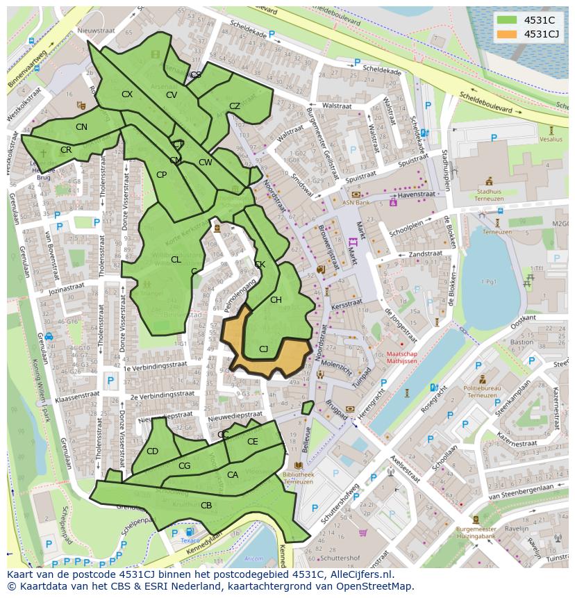 Afbeelding van het postcodegebied 4531 CJ op de kaart.
