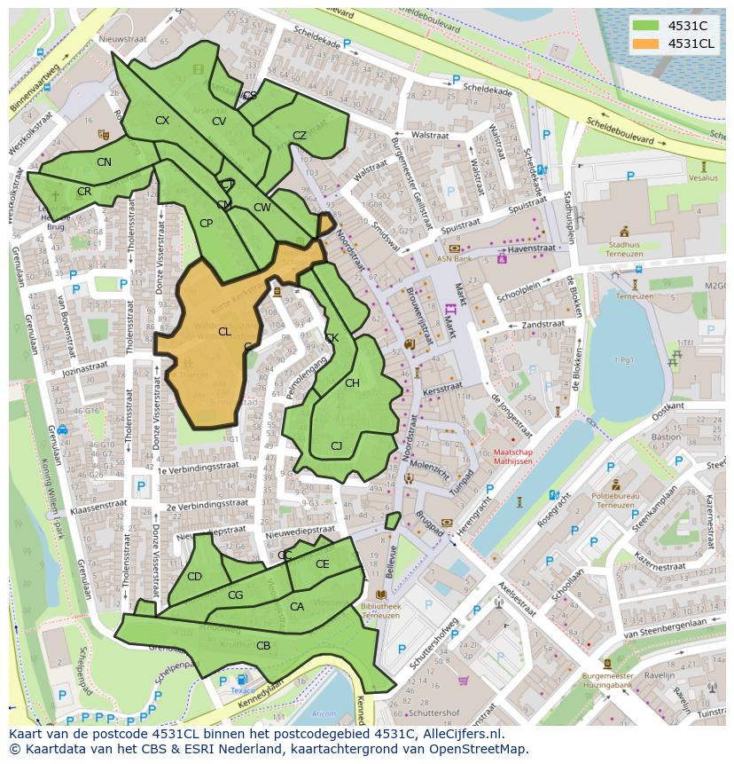 Afbeelding van het postcodegebied 4531 CL op de kaart.