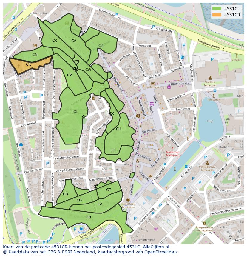 Afbeelding van het postcodegebied 4531 CR op de kaart.