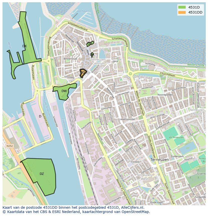Afbeelding van het postcodegebied 4531 DD op de kaart.