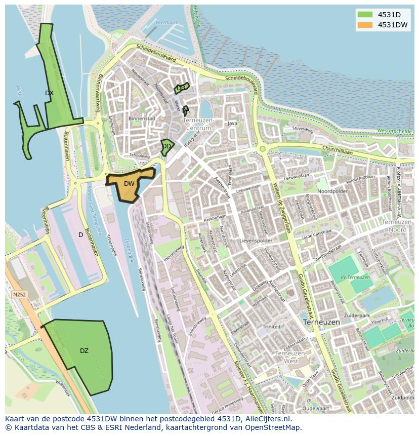Afbeelding van het postcodegebied 4531 DW op de kaart.