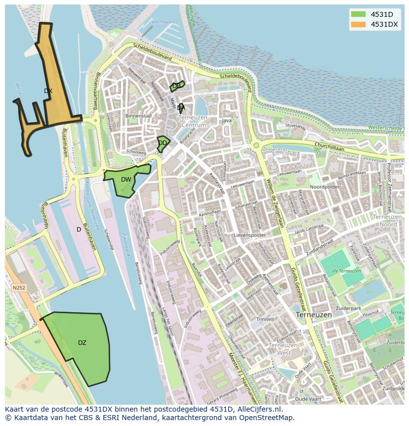 Afbeelding van het postcodegebied 4531 DX op de kaart.