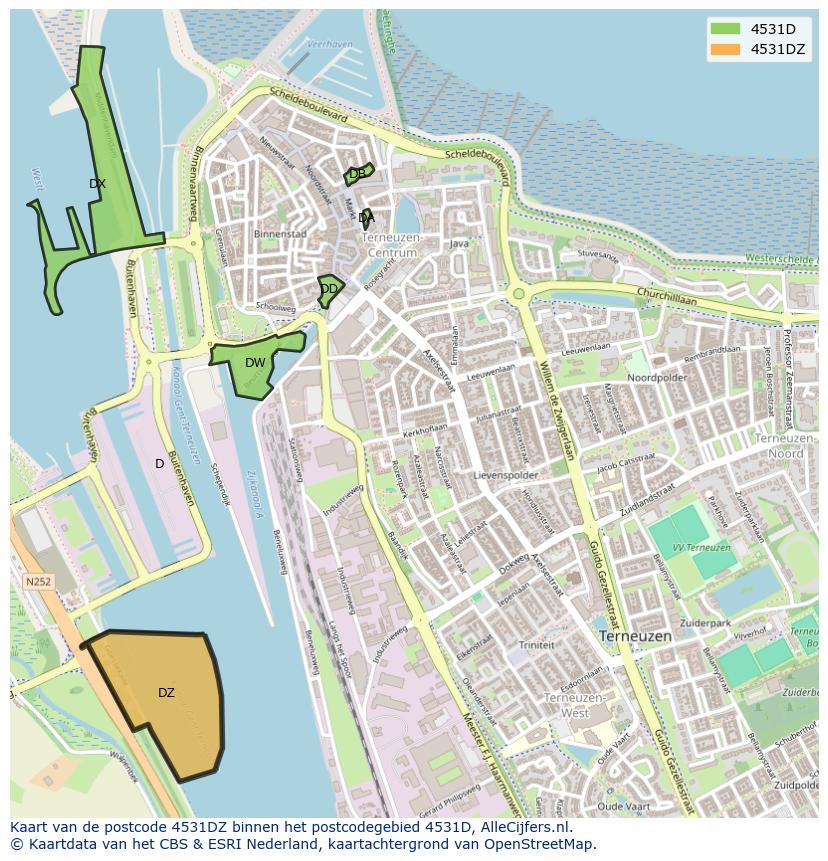 Afbeelding van het postcodegebied 4531 DZ op de kaart.