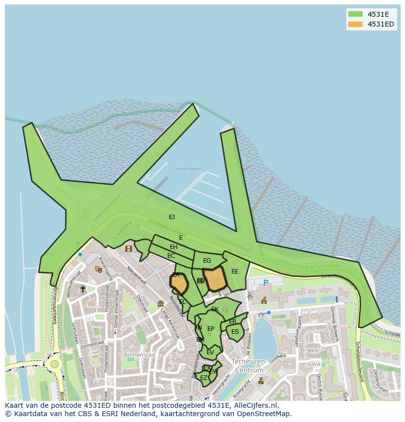 Afbeelding van het postcodegebied 4531 ED op de kaart.