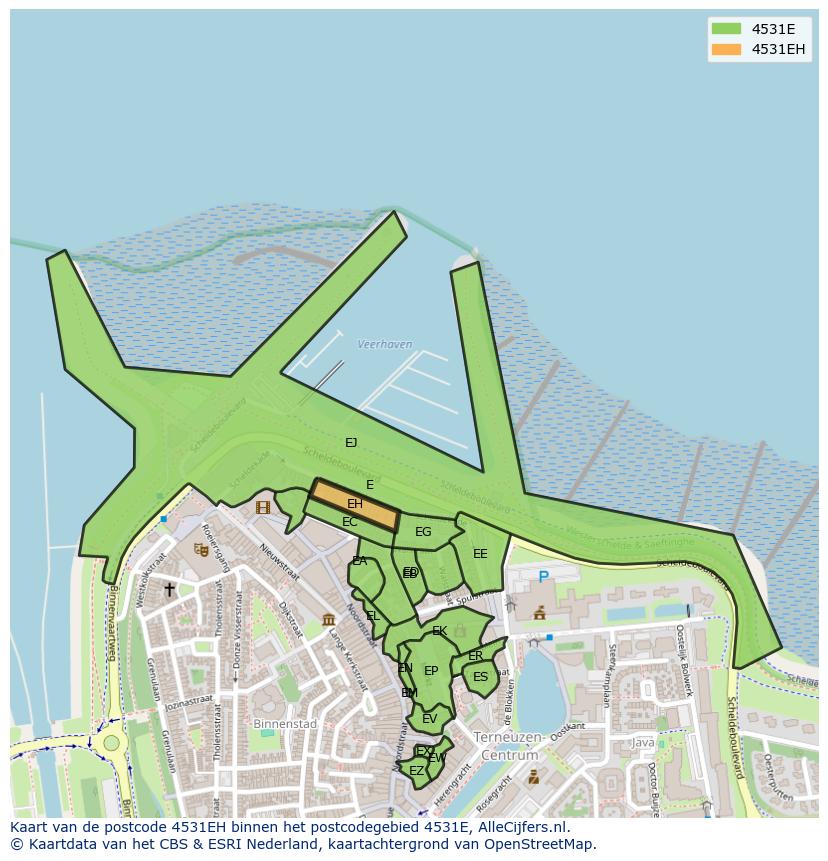 Afbeelding van het postcodegebied 4531 EH op de kaart.