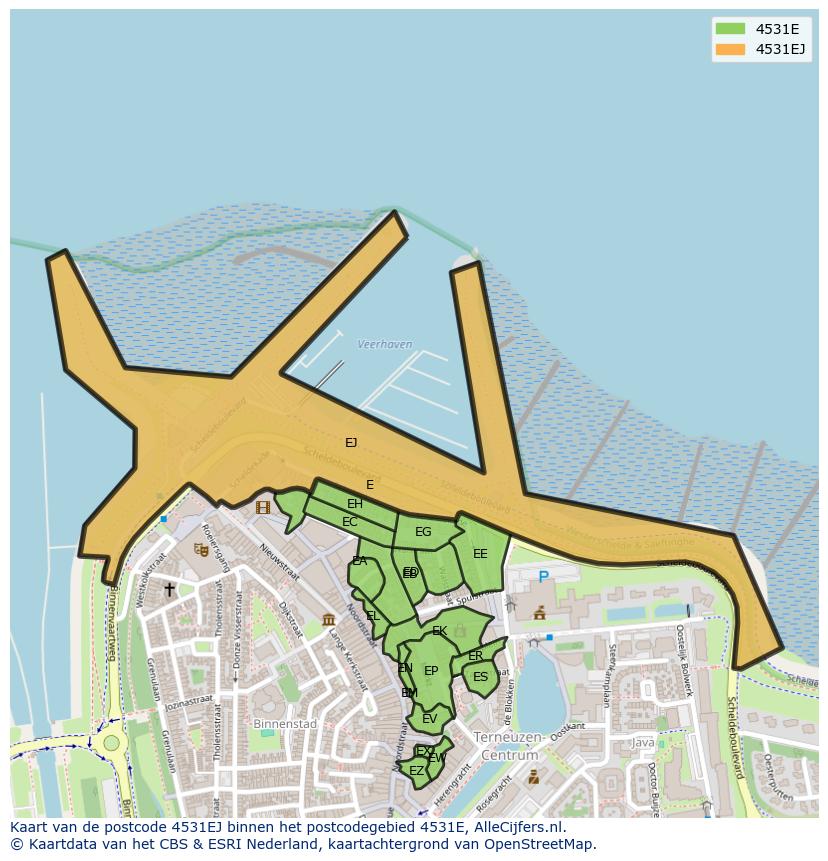 Afbeelding van het postcodegebied 4531 EJ op de kaart.