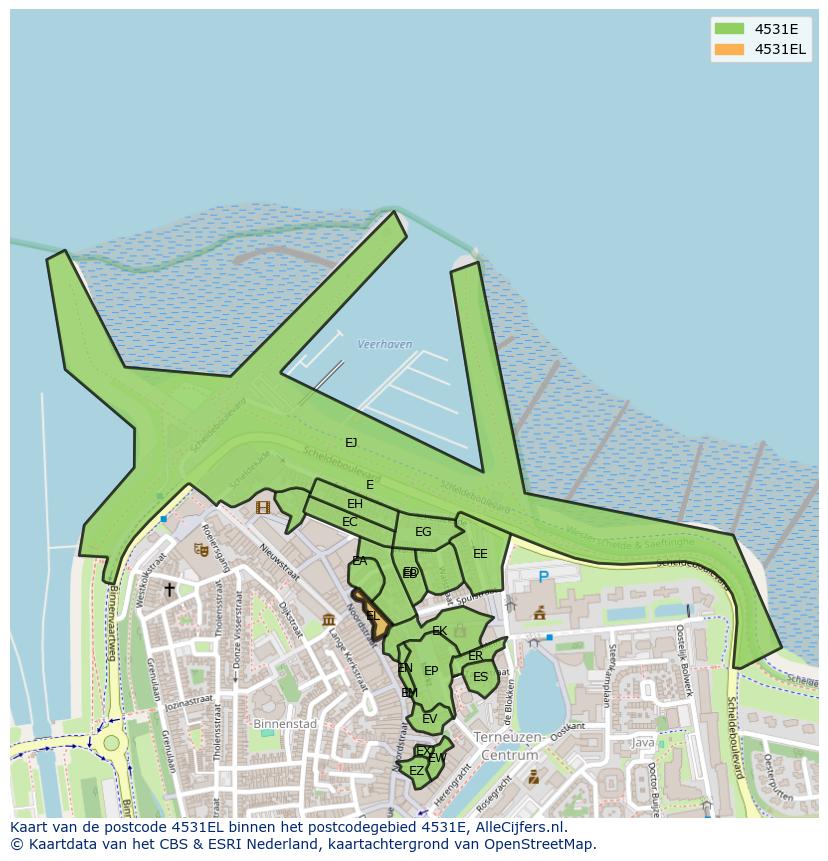 Afbeelding van het postcodegebied 4531 EL op de kaart.