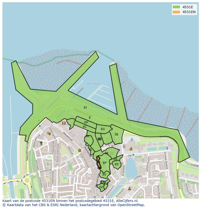 Afbeelding van het postcodegebied 4531 EN op de kaart.