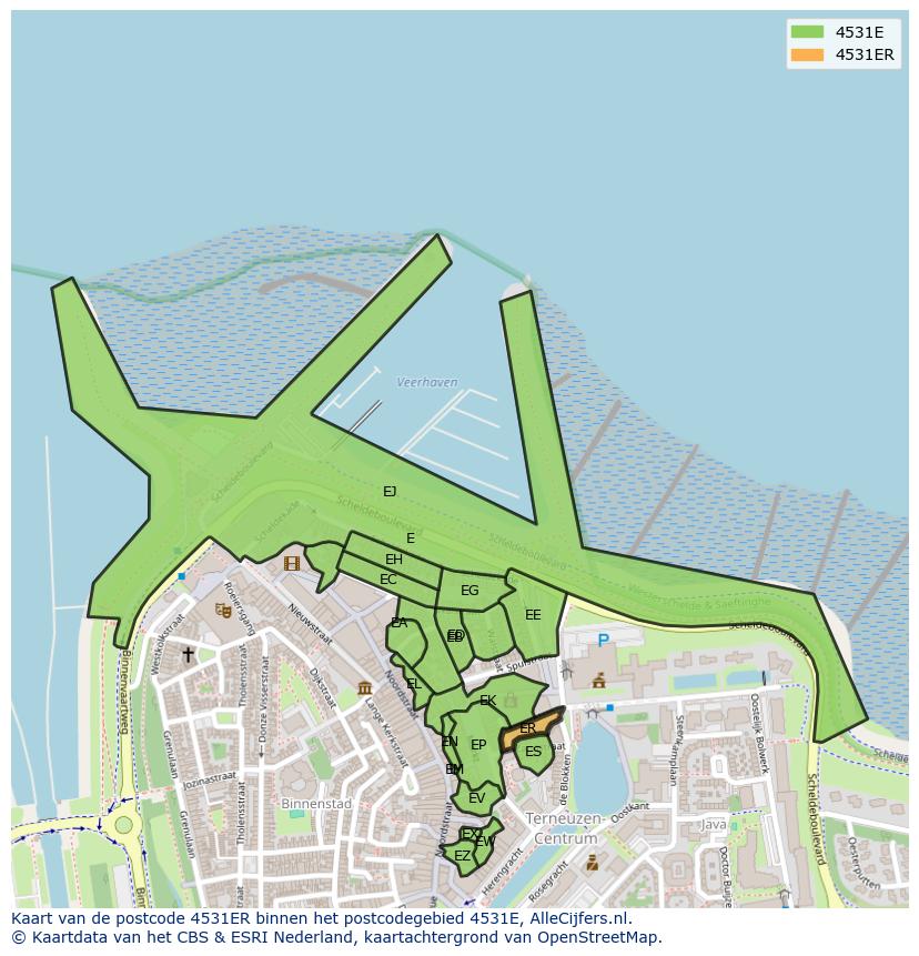 Afbeelding van het postcodegebied 4531 ER op de kaart.