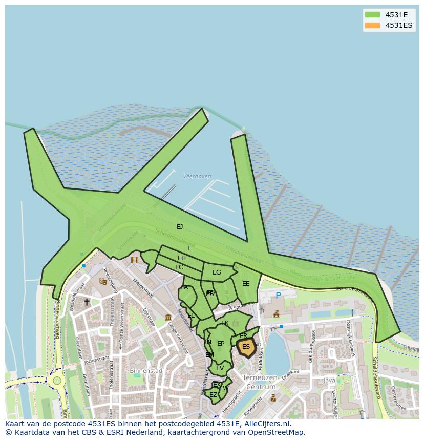 Afbeelding van het postcodegebied 4531 ES op de kaart.