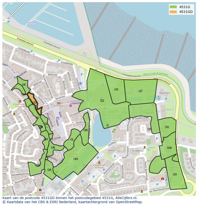 Afbeelding van het postcodegebied 4531 GD op de kaart.