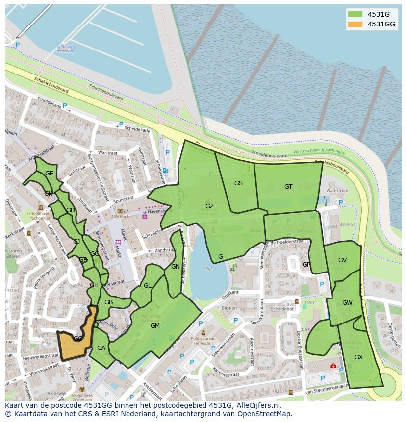 Afbeelding van het postcodegebied 4531 GG op de kaart.