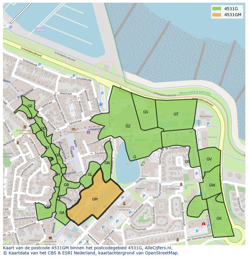 Afbeelding van het postcodegebied 4531 GM op de kaart.
