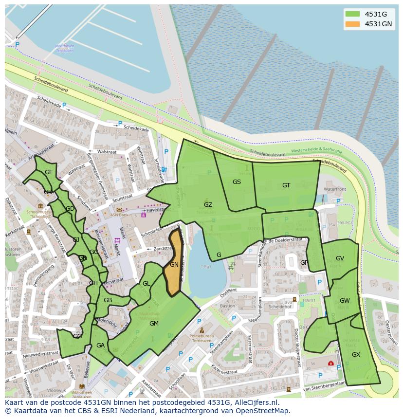 Afbeelding van het postcodegebied 4531 GN op de kaart.