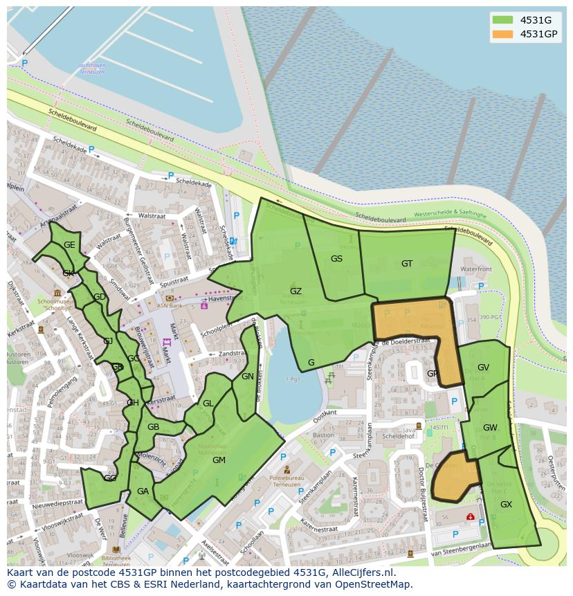 Afbeelding van het postcodegebied 4531 GP op de kaart.