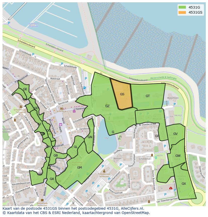 Afbeelding van het postcodegebied 4531 GS op de kaart.