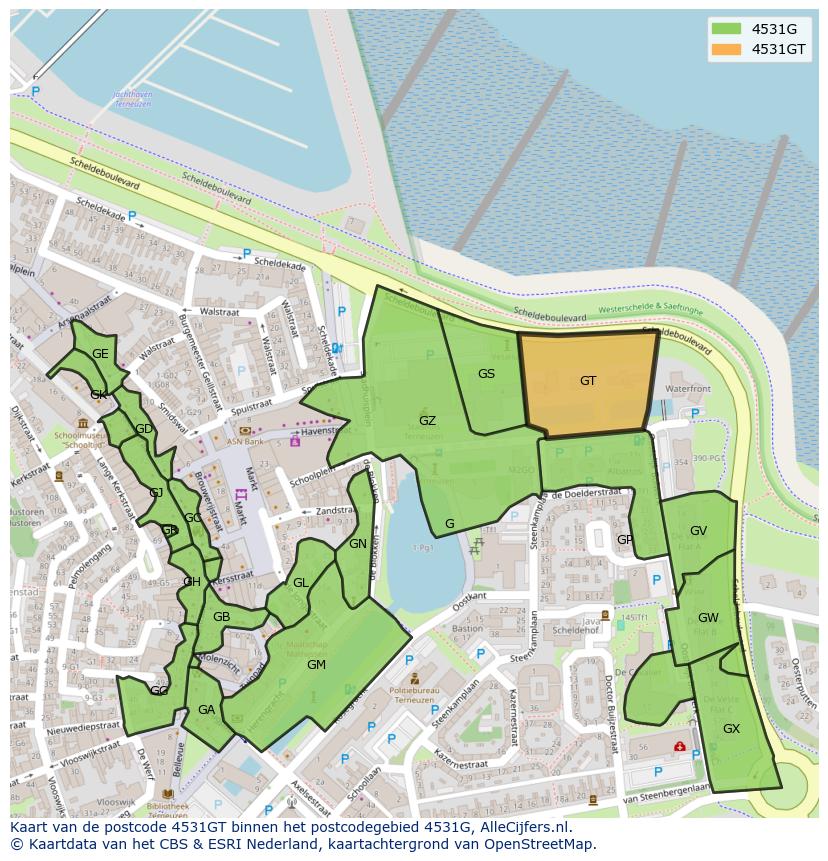 Afbeelding van het postcodegebied 4531 GT op de kaart.