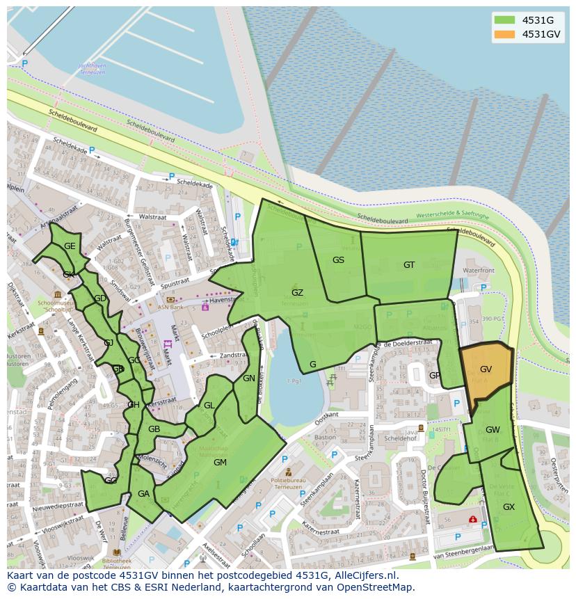 Afbeelding van het postcodegebied 4531 GV op de kaart.
