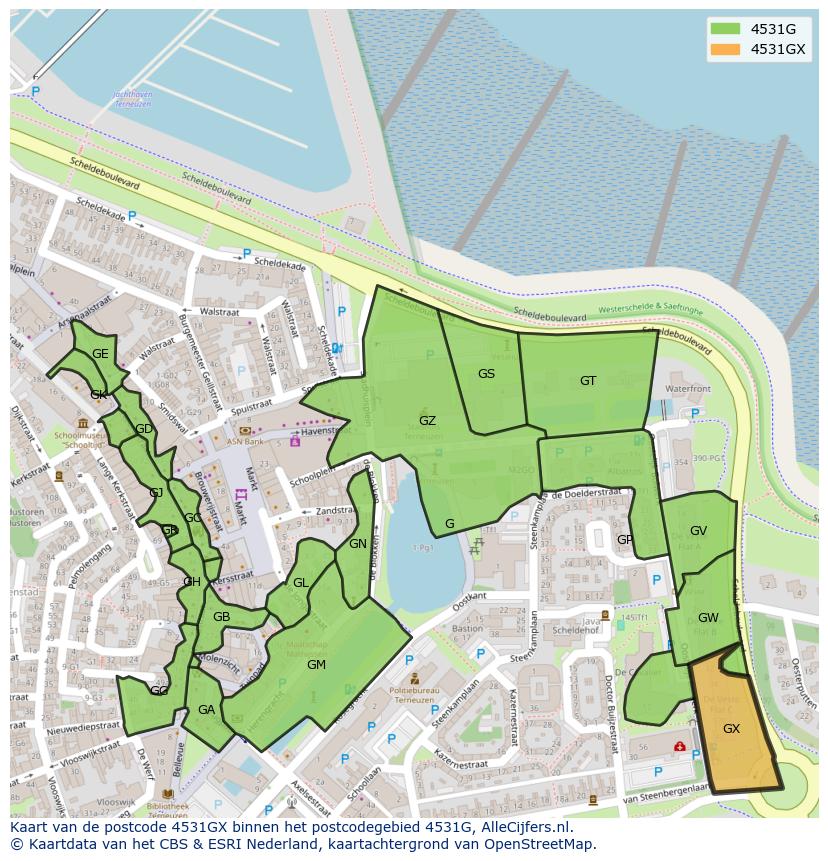 Afbeelding van het postcodegebied 4531 GX op de kaart.