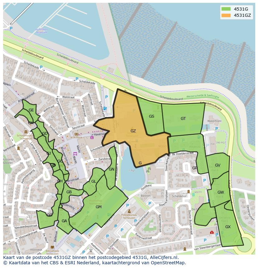 Afbeelding van het postcodegebied 4531 GZ op de kaart.