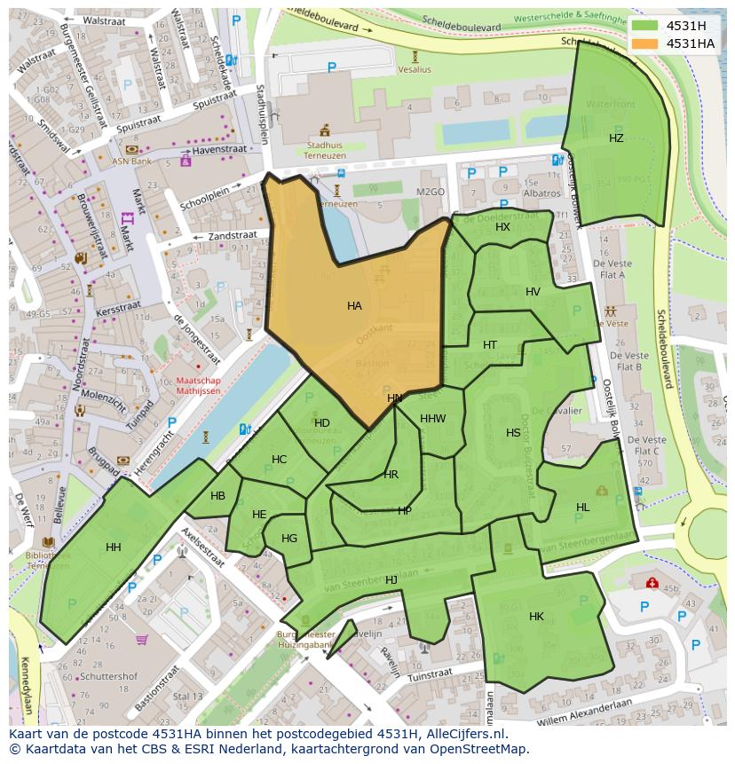 Afbeelding van het postcodegebied 4531 HA op de kaart.