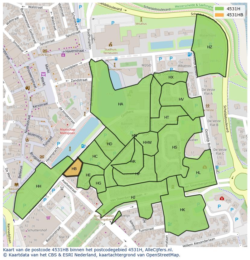 Afbeelding van het postcodegebied 4531 HB op de kaart.