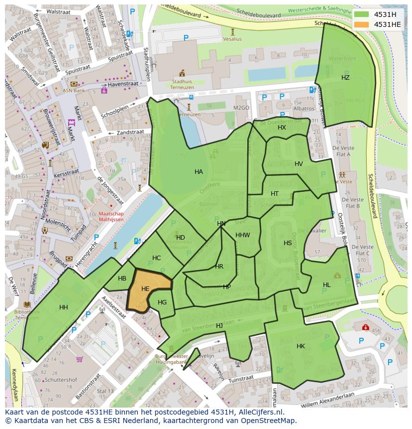 Afbeelding van het postcodegebied 4531 HE op de kaart.