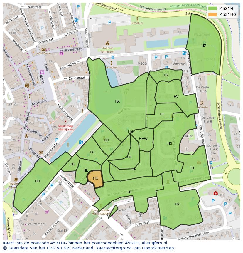Afbeelding van het postcodegebied 4531 HG op de kaart.
