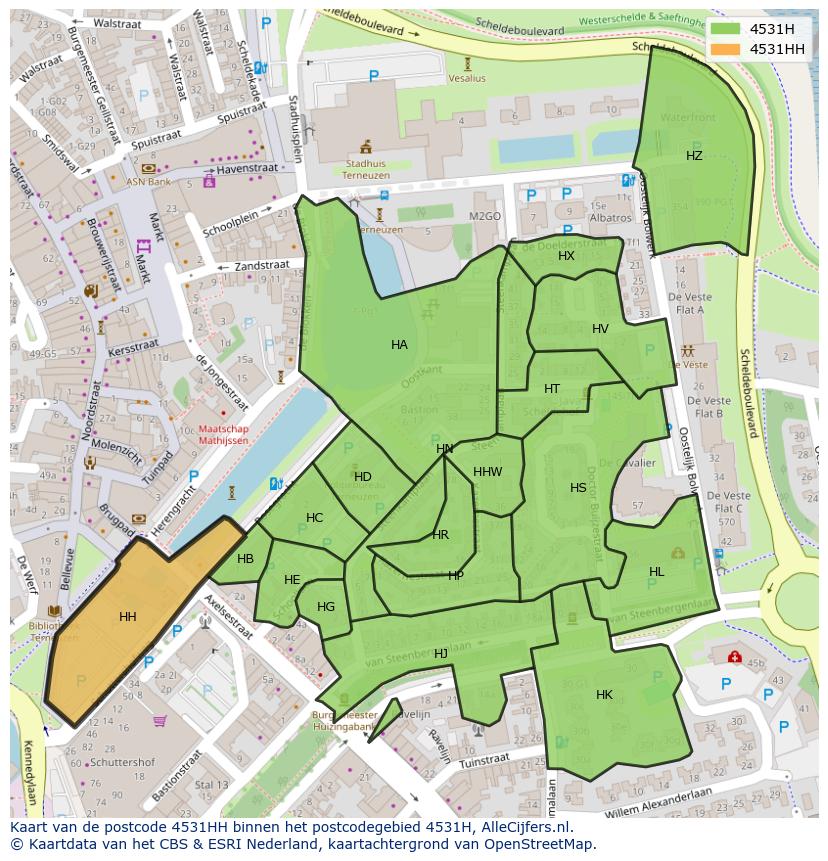 Afbeelding van het postcodegebied 4531 HH op de kaart.