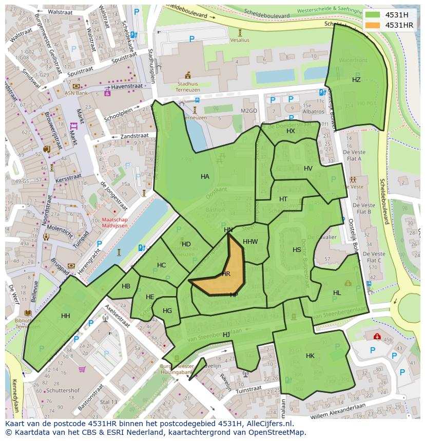 Afbeelding van het postcodegebied 4531 HR op de kaart.