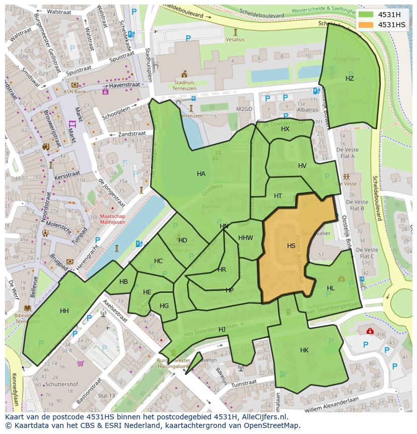Afbeelding van het postcodegebied 4531 HS op de kaart.