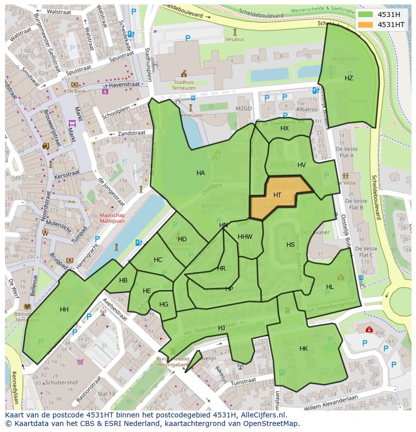 Afbeelding van het postcodegebied 4531 HT op de kaart.