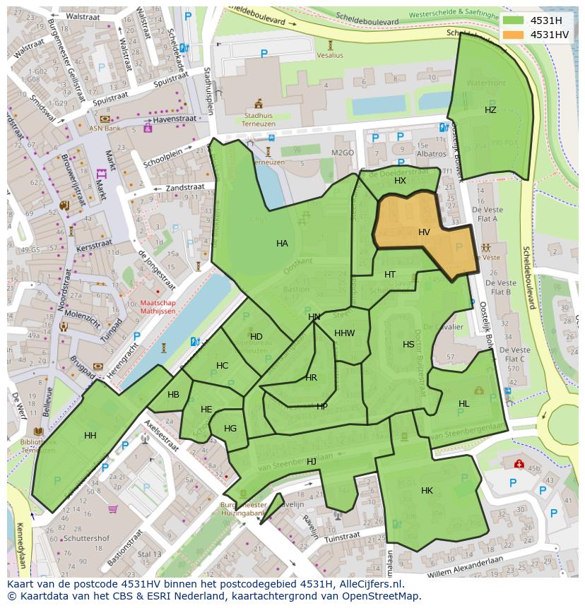 Afbeelding van het postcodegebied 4531 HV op de kaart.