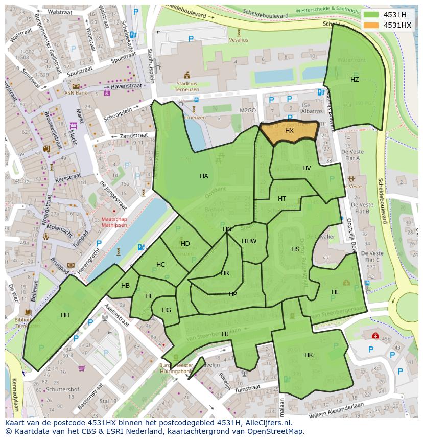 Afbeelding van het postcodegebied 4531 HX op de kaart.