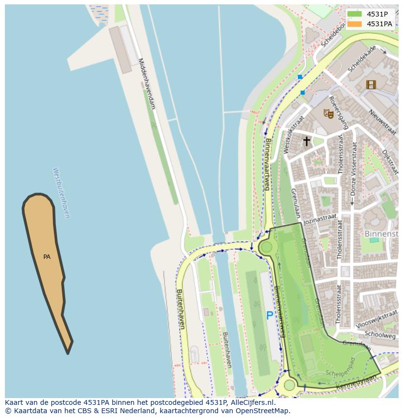 Afbeelding van het postcodegebied 4531 PA op de kaart.