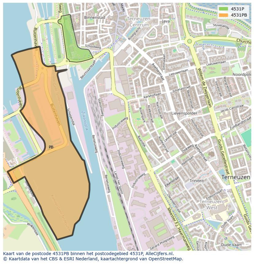 Afbeelding van het postcodegebied 4531 PB op de kaart.