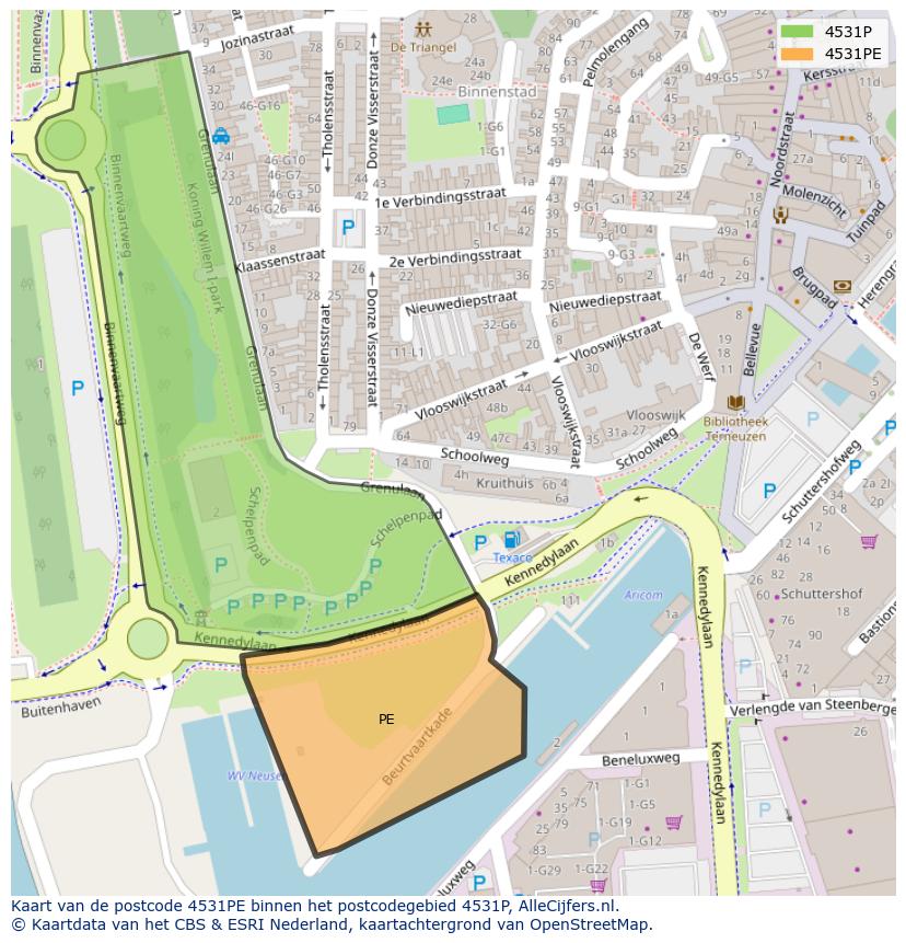 Afbeelding van het postcodegebied 4531 PE op de kaart.