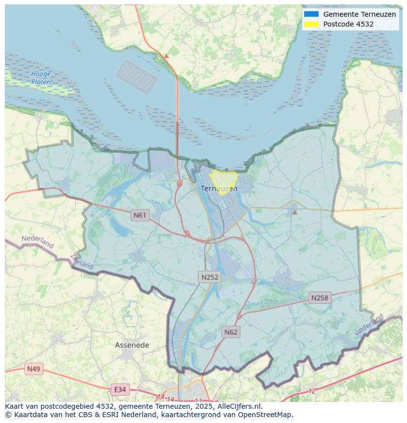 Afbeelding van het postcodegebied 4532 op de kaart.