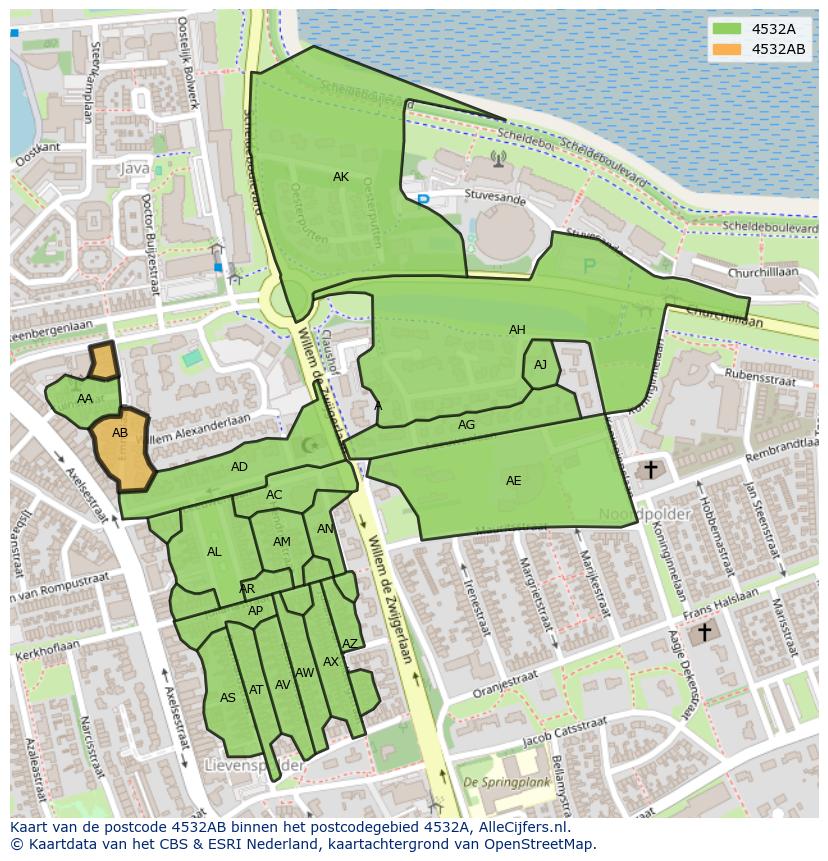 Afbeelding van het postcodegebied 4532 AB op de kaart.