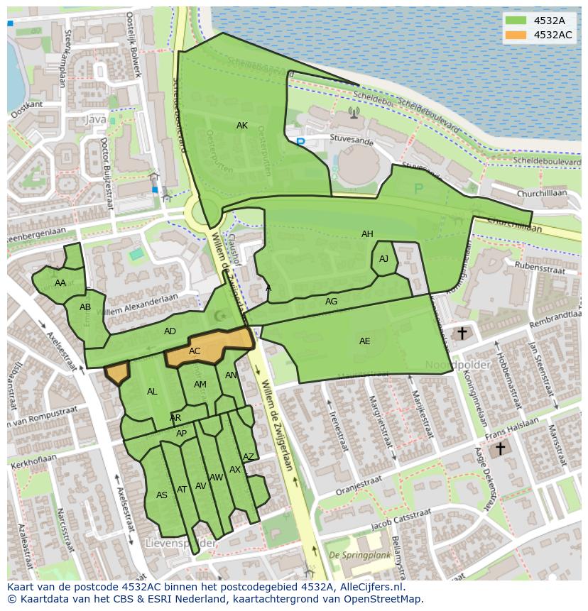 Afbeelding van het postcodegebied 4532 AC op de kaart.