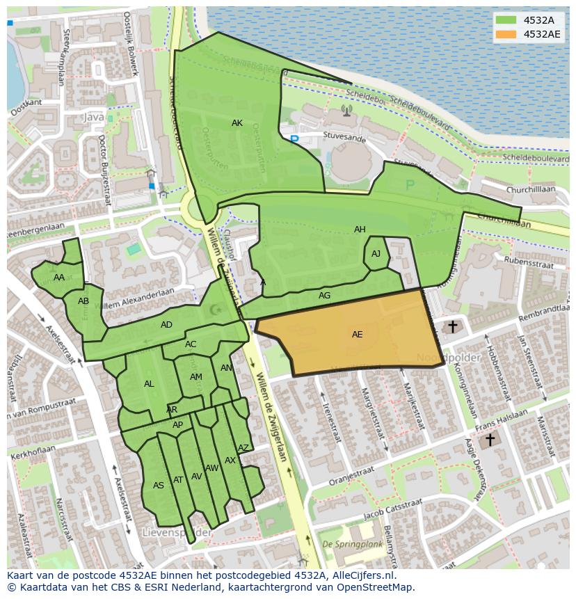 Afbeelding van het postcodegebied 4532 AE op de kaart.