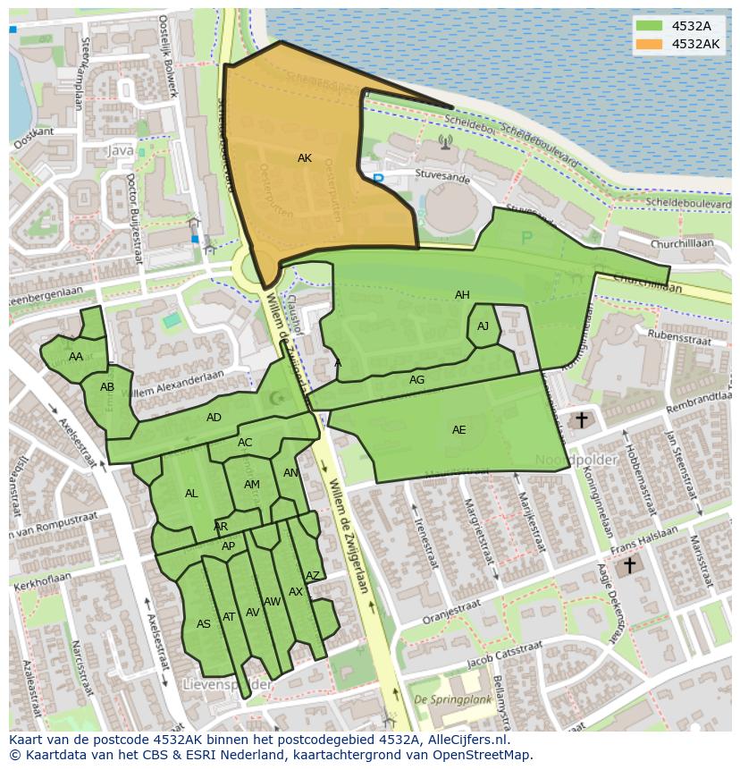 Afbeelding van het postcodegebied 4532 AK op de kaart.