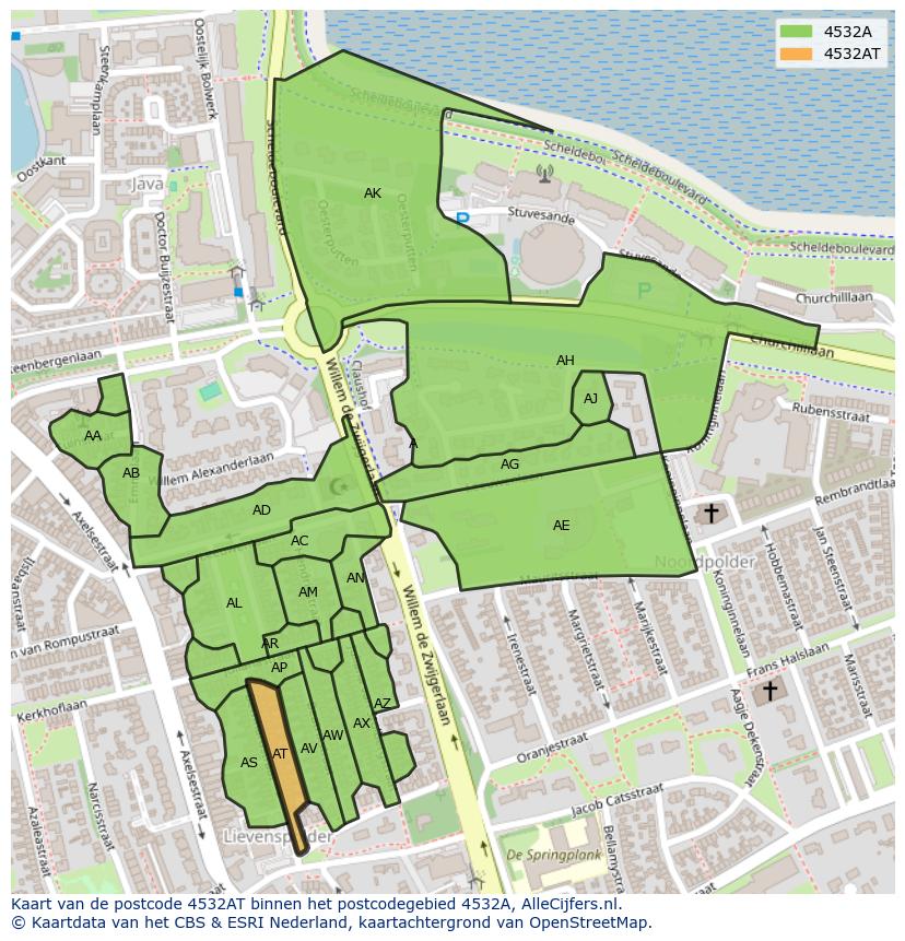 Afbeelding van het postcodegebied 4532 AT op de kaart.