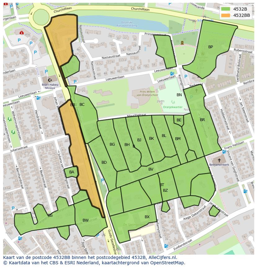 Afbeelding van het postcodegebied 4532 BB op de kaart.
