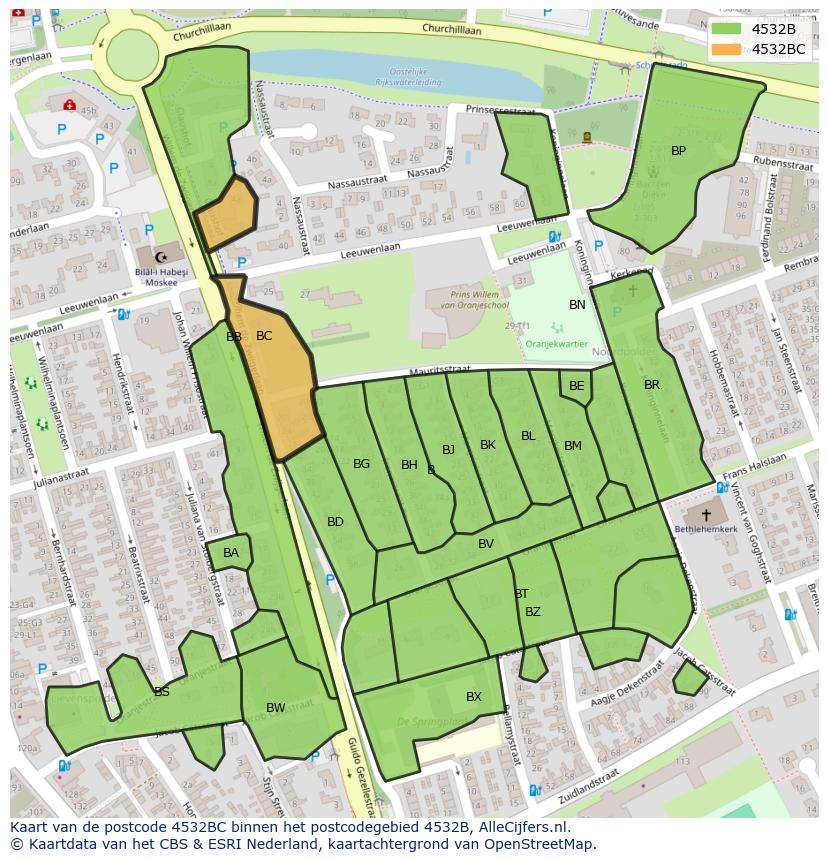 Afbeelding van het postcodegebied 4532 BC op de kaart.
