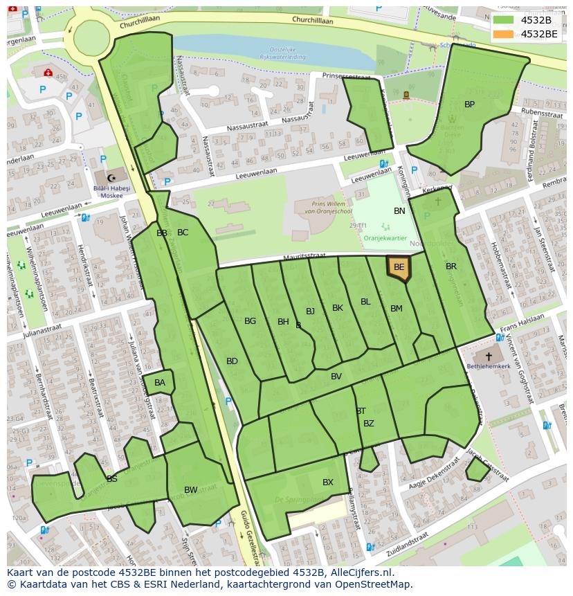 Afbeelding van het postcodegebied 4532 BE op de kaart.