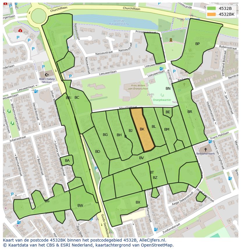 Afbeelding van het postcodegebied 4532 BK op de kaart.