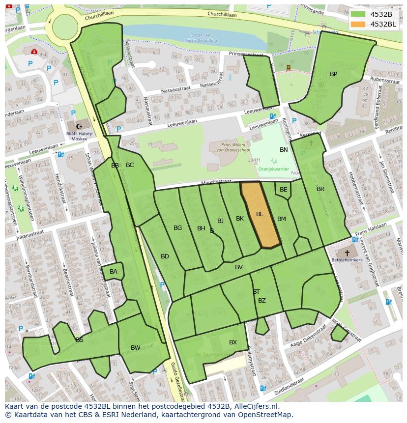 Afbeelding van het postcodegebied 4532 BL op de kaart.