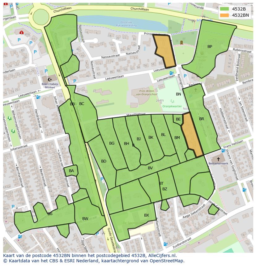Afbeelding van het postcodegebied 4532 BN op de kaart.