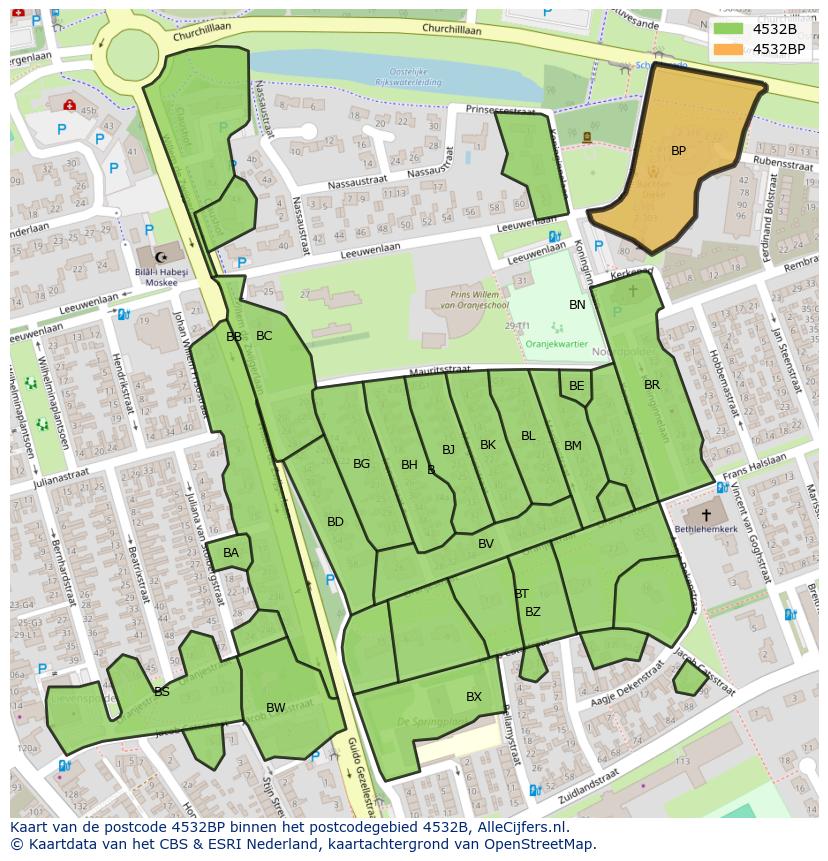 Afbeelding van het postcodegebied 4532 BP op de kaart.